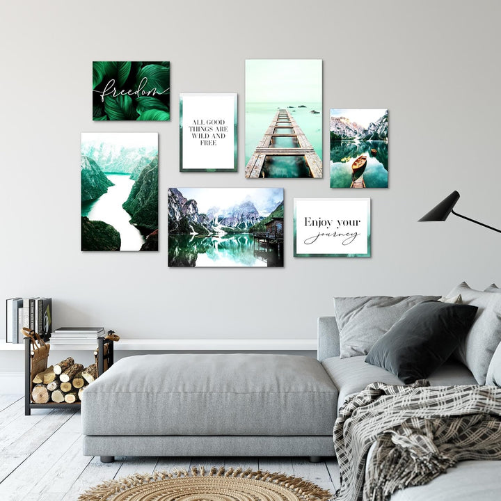 Novart Wandbilder Berge und See - KOMPLETT AUFHÄNGFERTIG - Natur Türkis Wohnzimmer Schlafzimmer - 7