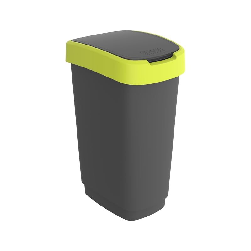 Rotho Twist Mülleimer 50l mit Deckel, Kunststoff (PP recycelt) , schwarz/gelb, 50l (40.1 x 29.8 x 60