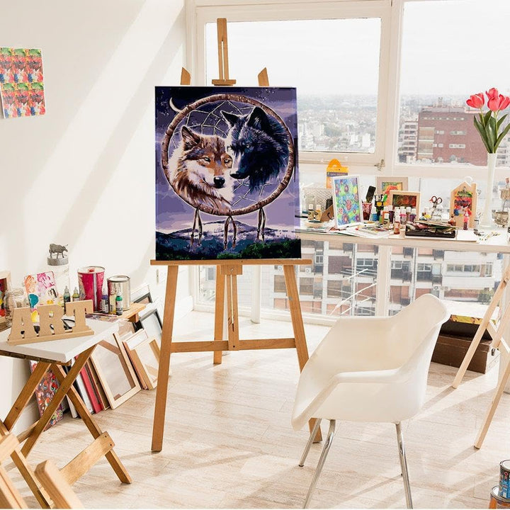 Artnapi Malen nach Zahlen Erwachsene mit Rahmen | DIY Handgemalt | Tiere - Nachtwölfe | Kit für Anfä
