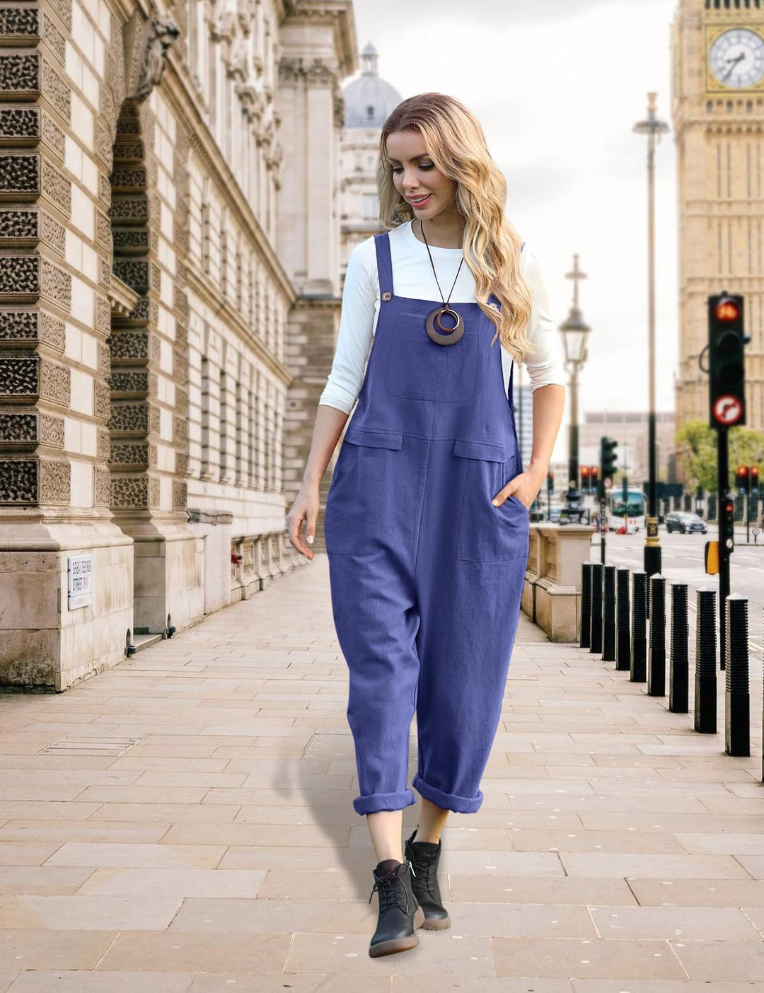 YESNO Damen Latzhose Sommer Oversize Trägerhose Beiläufig Loose Bib Pants Overall Baggy Jumpsuit Str