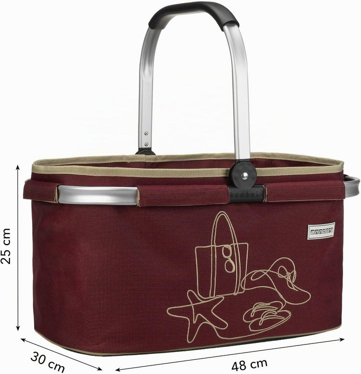 anndora Einkaufskorb RUBY RED 22 Liter - weinrot bestickt Rubinrot, Rubinrot