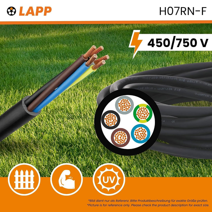 Lapp 10 Meter 16001043 H07RN-F 5x1,5 mm² Gummileitung flexibel mit Schutzleiter I UV-resistentes Kab