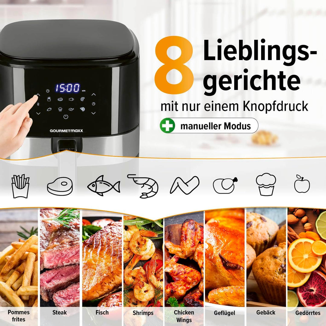 GOURMETmaxx Digitale Heissluftfritteuse XL 6,2 L | Airfryer mit Timerfunktion & Touchdisplay | geruc
