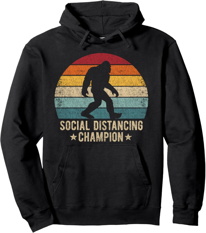 Social Distancing Champion Yeti Bigfoot Retro Vintage Pullover Hoodie