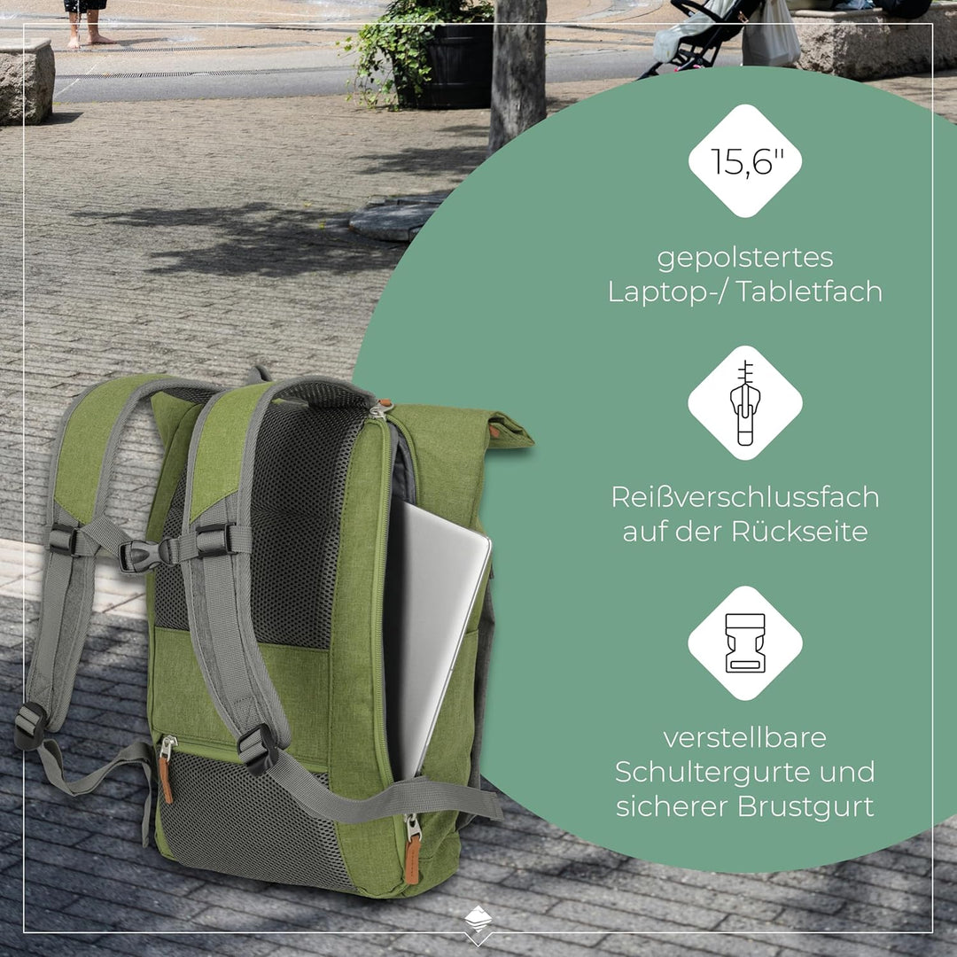 travelite Handgepäck Rucksack mit Laptop Fach 15,6 Zoll, Gepäck Serie BASICS Daypack Rollup: Praktis