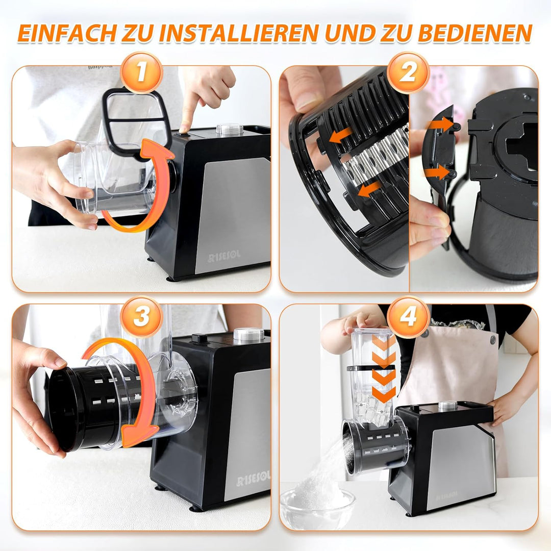 7 in 1 Gemüseschneider Elektrisch Ice Crusher Gemüsehobel Edelstahl Eisrasierer mit 7 Klingen 250W K