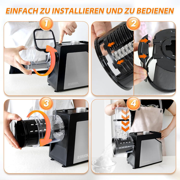 7 in 1 Gemüseschneider Elektrisch Ice Crusher Gemüsehobel Edelstahl Eisrasierer mit 7 Klingen 250W K