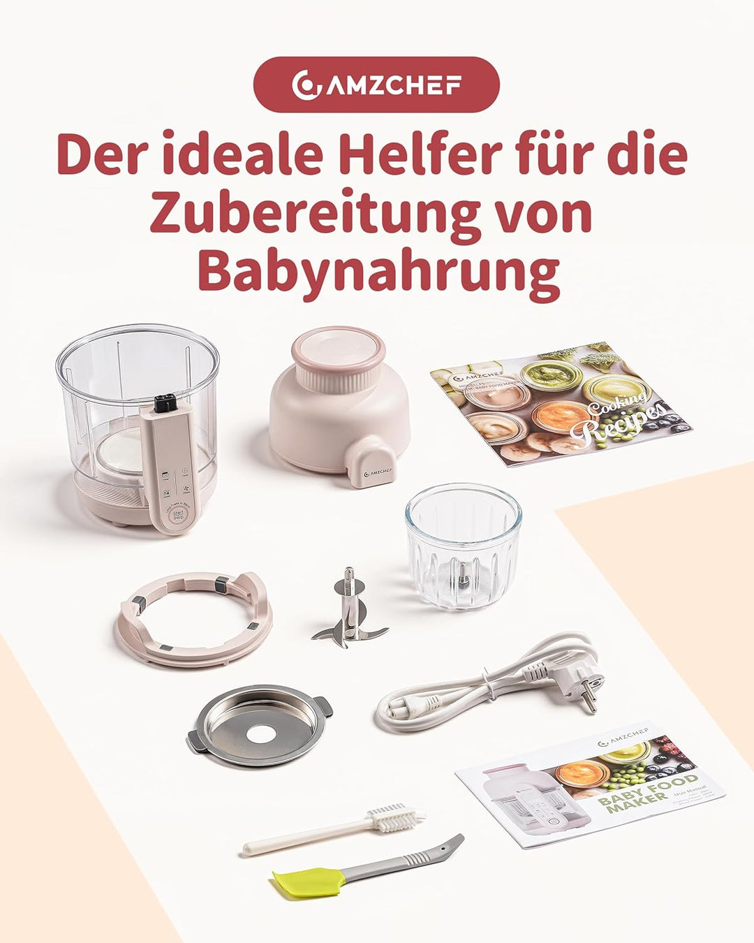 AMZCHEF Babynahrungszubereiter mit Dampfkorb – 6-in-1 Automatisches Kochen & Mixer mit Altersauswahl