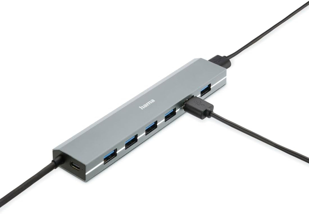 Hama USB-Hub 7 Ports (USB-A und USB-C-Anschluss, mit Netzteil, 7x USB-A für Maus, Tastatur, externe