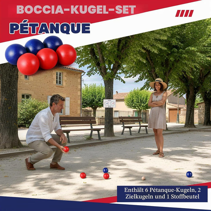 Photect Boule-Petanque-Set mit 6 Bunten Boccia-Kugeln aus Holz, 2 Zielkugeln und 1 Tragetasche aus C