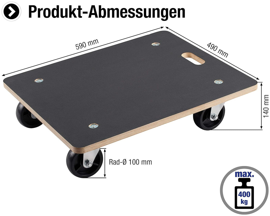 Metafranc Transportroller 590 x 490 mm - 400 kg Tragkraft - Siebdruckplatte - PA-Räder / Möbelroller