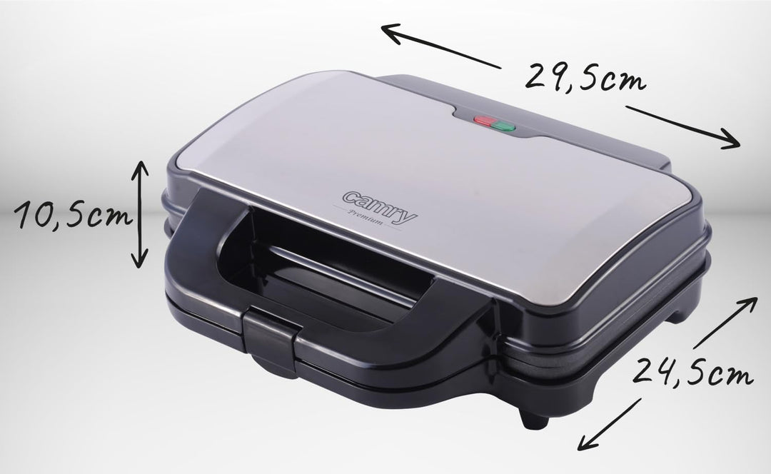 CAMRY CR 3054 Sandwichmaker XL, Toaster, 1300 W, Grillplatte mit feuerfestem Griff, Kontaktgrill mit