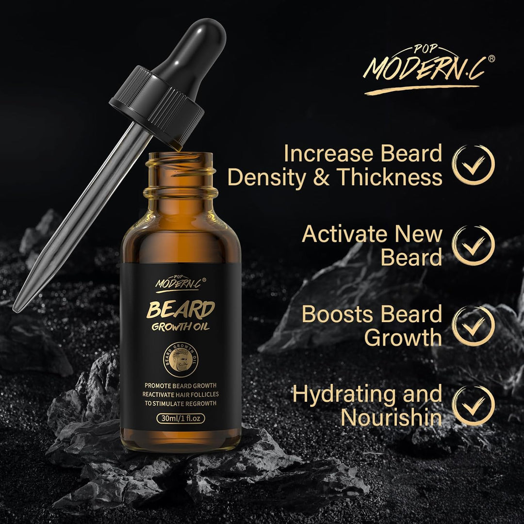 Bartwachstums-Set – Biotin-Bartwachstumsöl mit Roller zur Förderung des Haarwuchses – Bartserum zur
