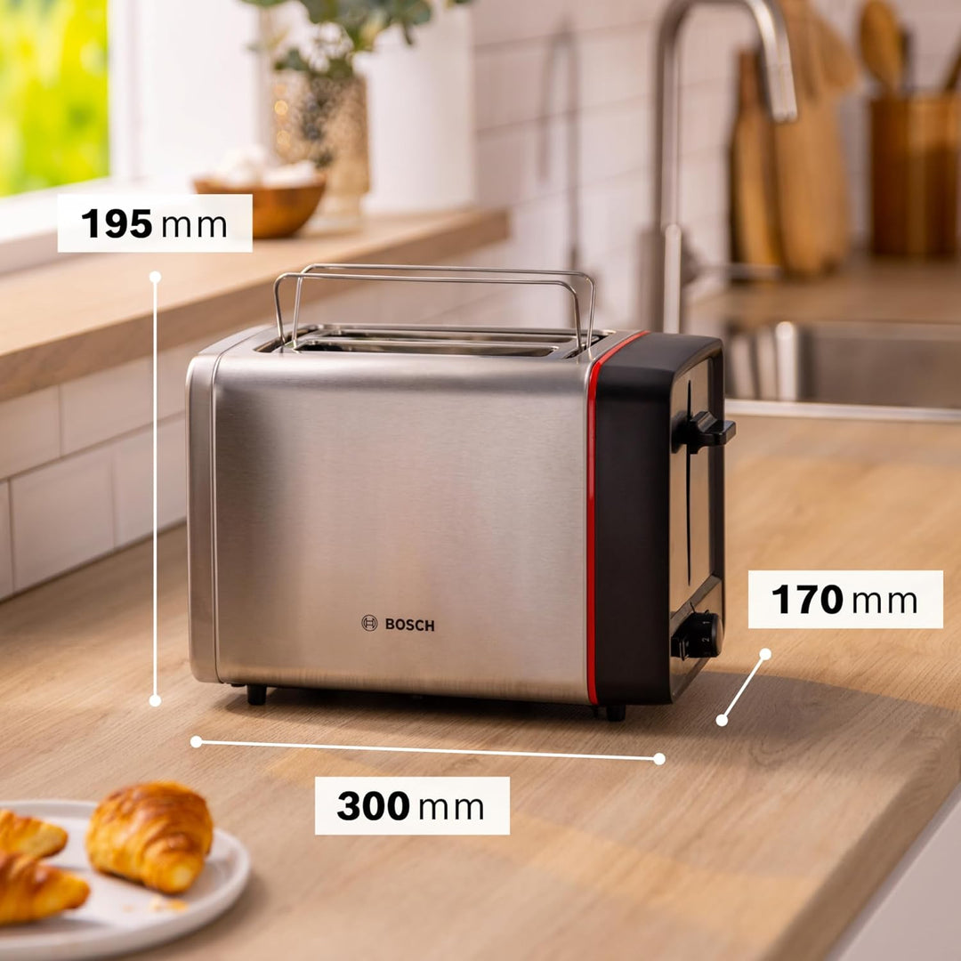 Bosch Kompakt Toaster MyMoment TAT6M420, entnehmbarer klappbarer Brötchenaufsatz, mit Auftaufunktion