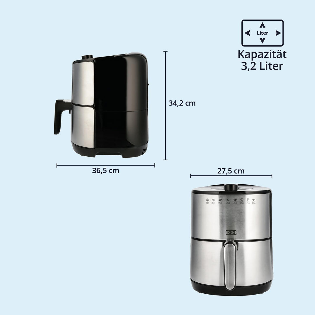 KHG Heissluft-Fritteuse Airfryer HLF-3200 silber 3,2 Liter herausnehmbarer Frittierkorb 1500 Watt Ti