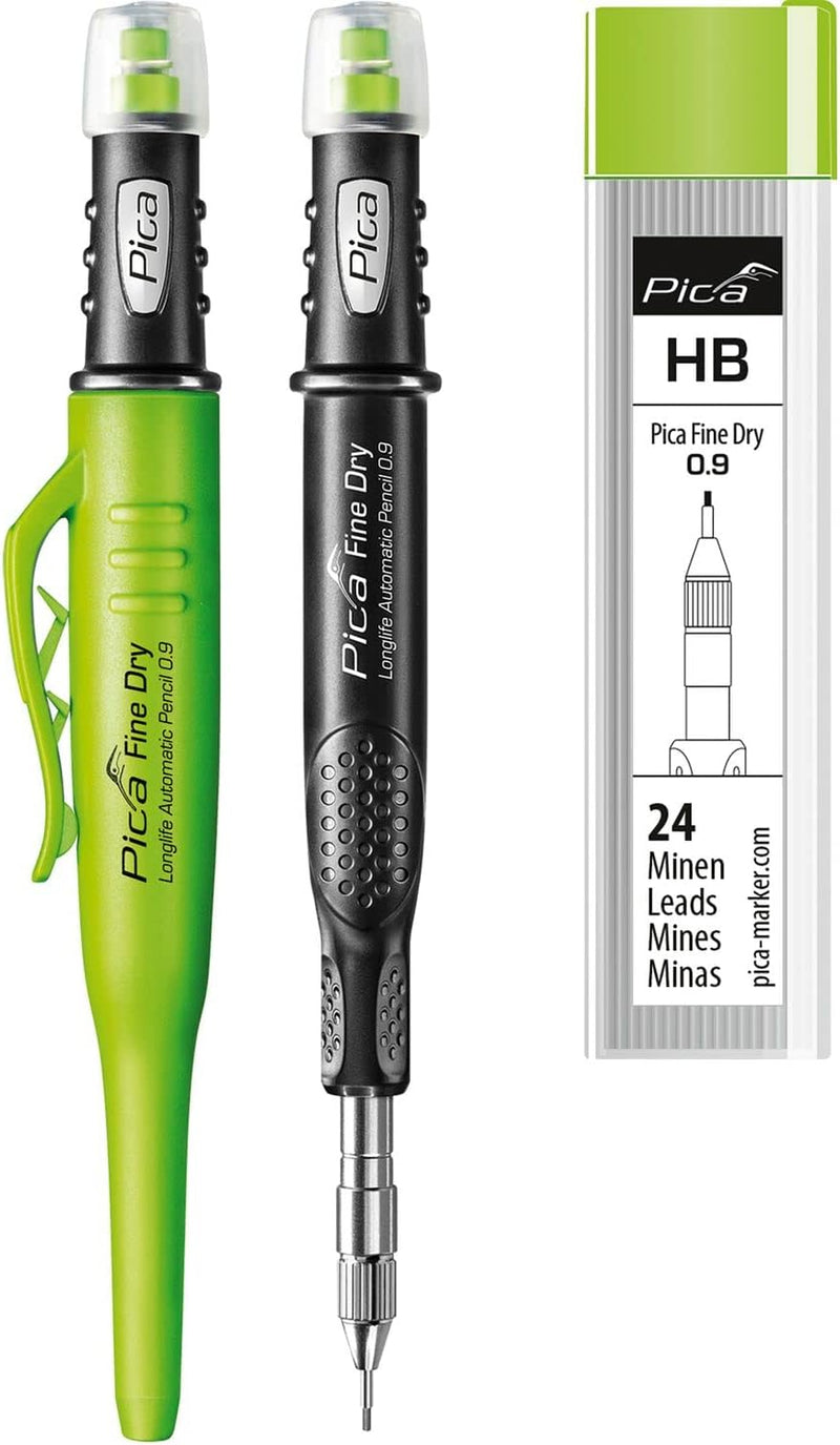 vasalat Pica Tieflochmarker Fine-Dry 0.9mm, Bleistift Bohrlochmarkierer 7070 + 24 Ersatz-Graphitmine