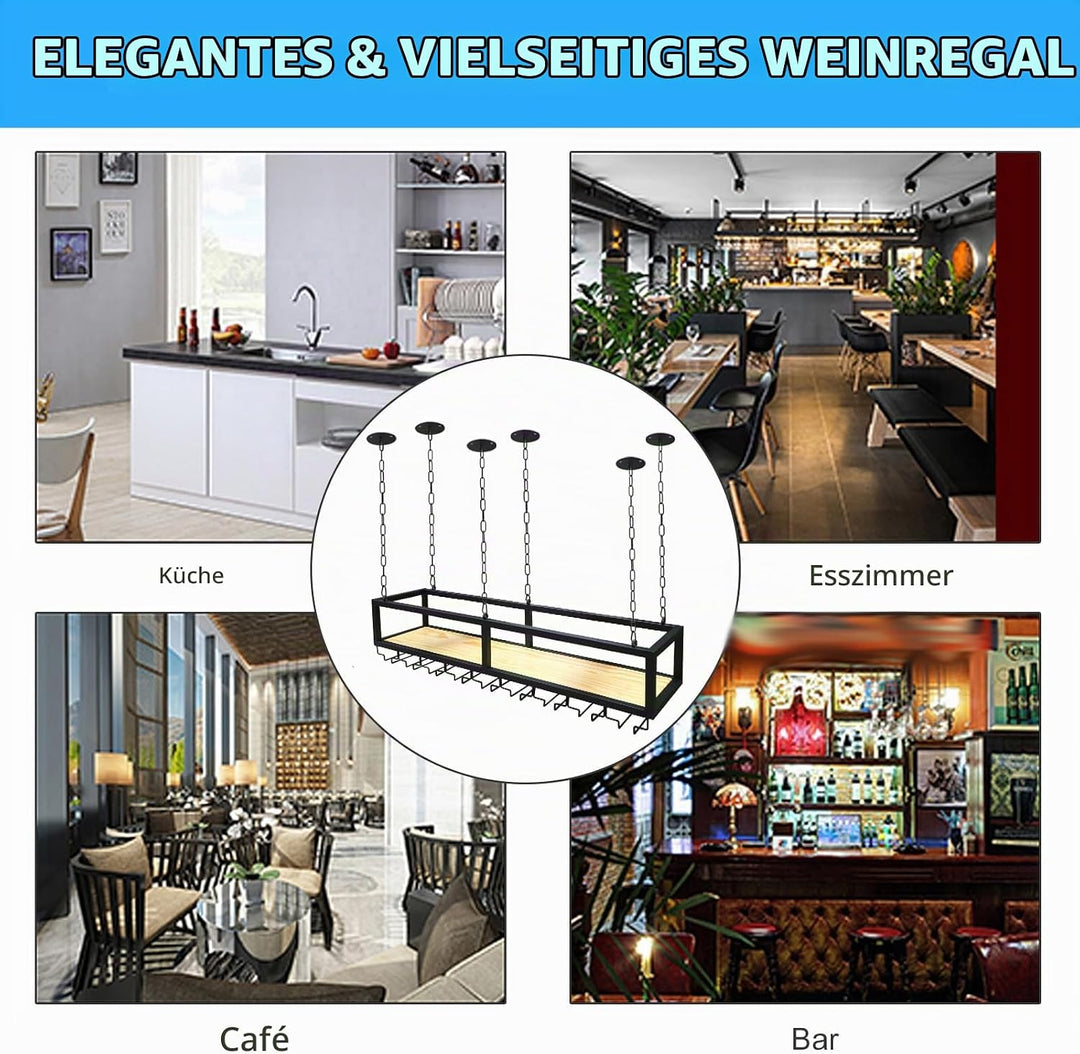 Deckenregal Weinregal mit Glashalter, Hängend Metall Weinflaschenhalter, Industrielle Decke Weinrega
