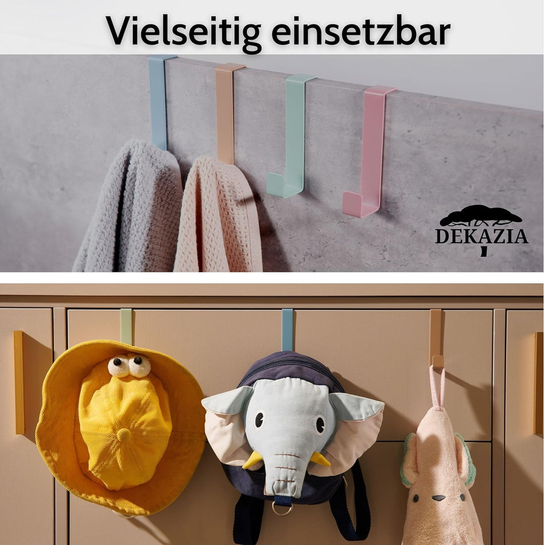 DEKAZIA® 8 Türhaken Kinderzimmer rosa | Türgarderobe Kinder | Türhaken zum Einhängen | Kleiderhaken