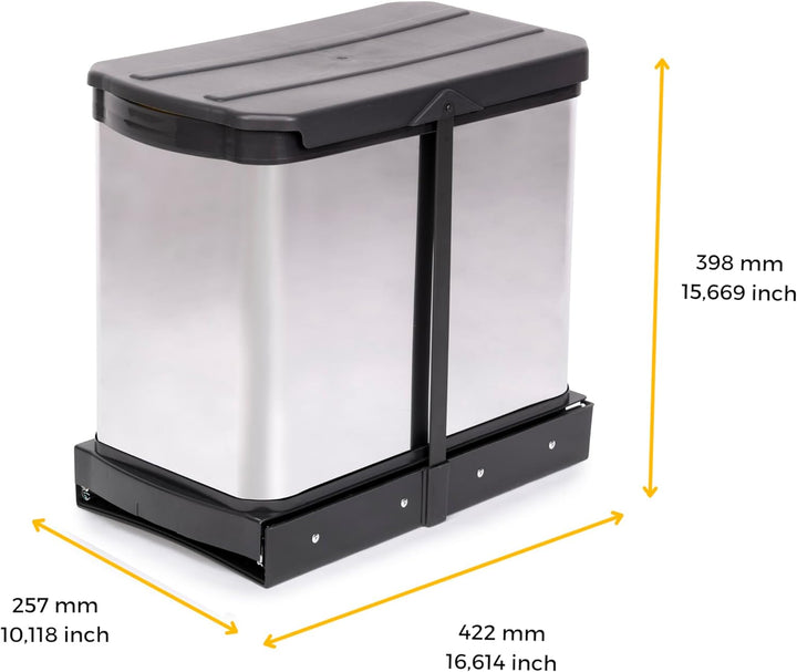 Emuca - Küchenabfallbehälter Recycle Inox, 2 x 12 L, Bodenbefestigung und Handauszug, Edelstahl Inox