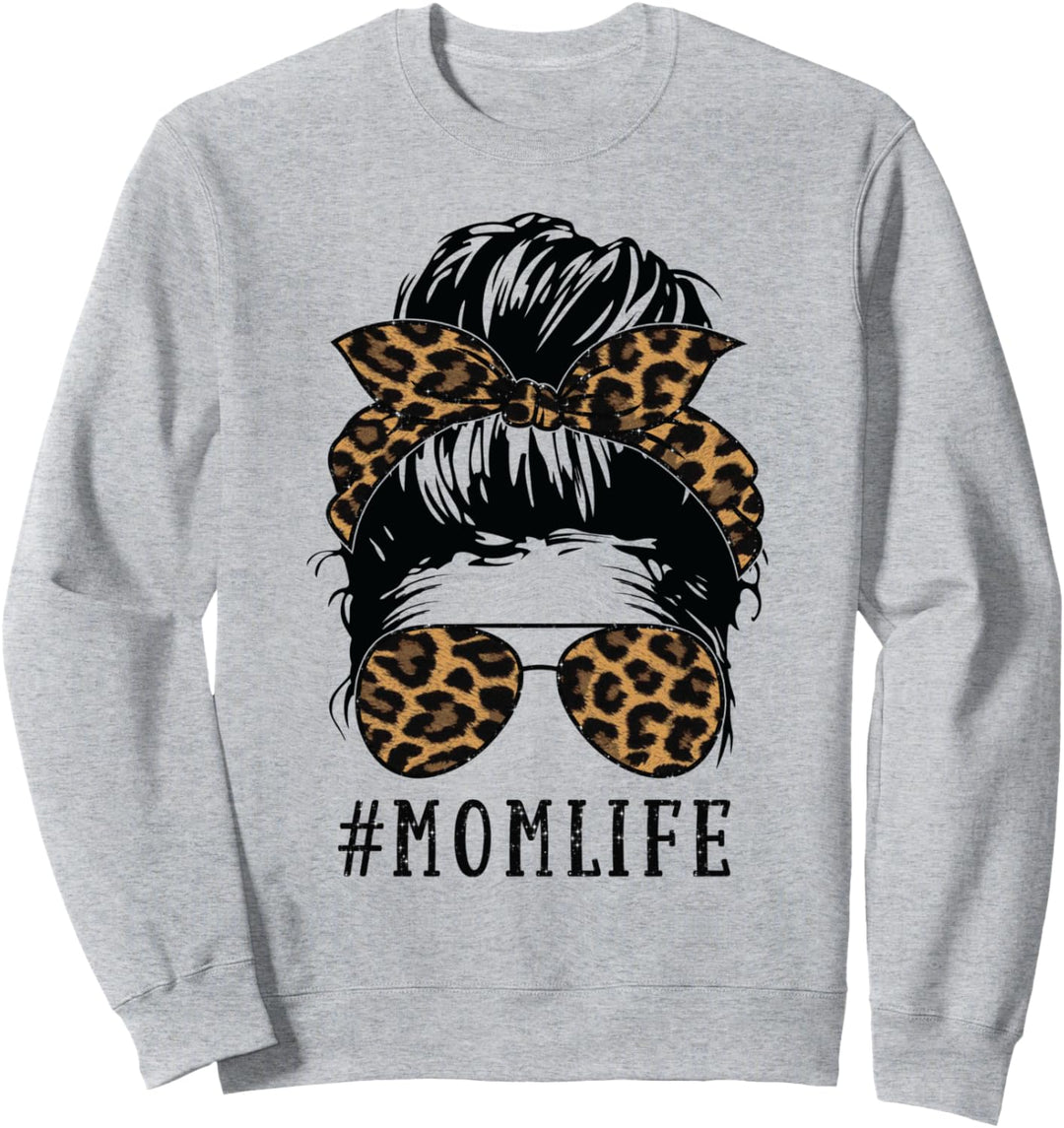 Momlife Messy Bun Leaopard Skin T-Shirt für Mama Mom Life Tee Sweatshirt