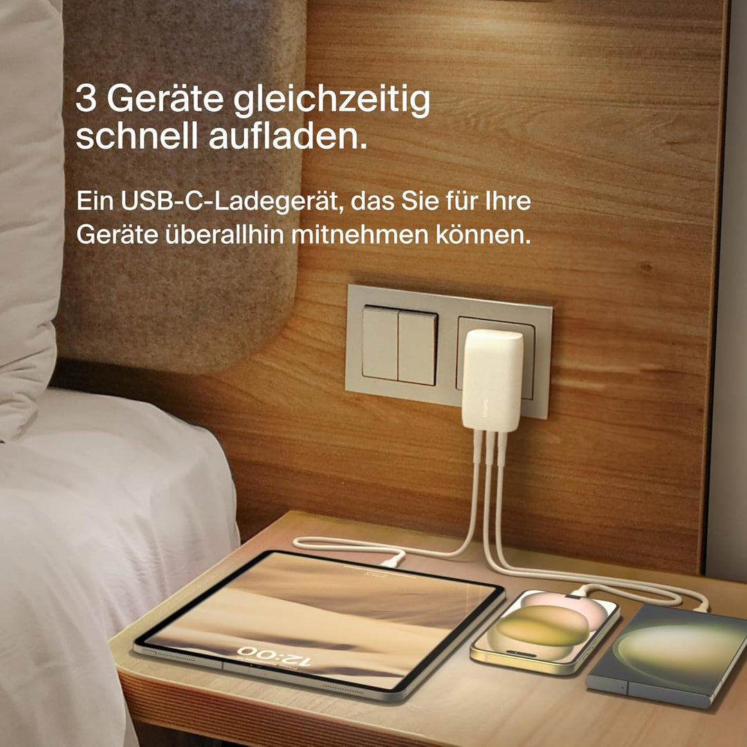 Belkin BoostCharge USB-C-Ladegerät mit DREI Anschlüssen und PPS (67 W), USB-C PD 3.1-iPhone-Schnelll