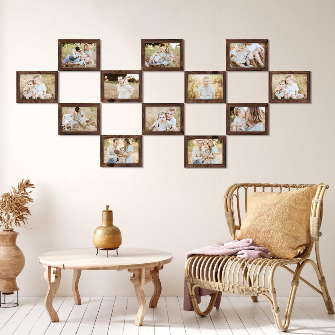 EXYGLO 12er Set Bilderrahmen 13x18 cm, Braune Fotorahmen Collage mit Echtglas für 18x13 cm Fotos und
