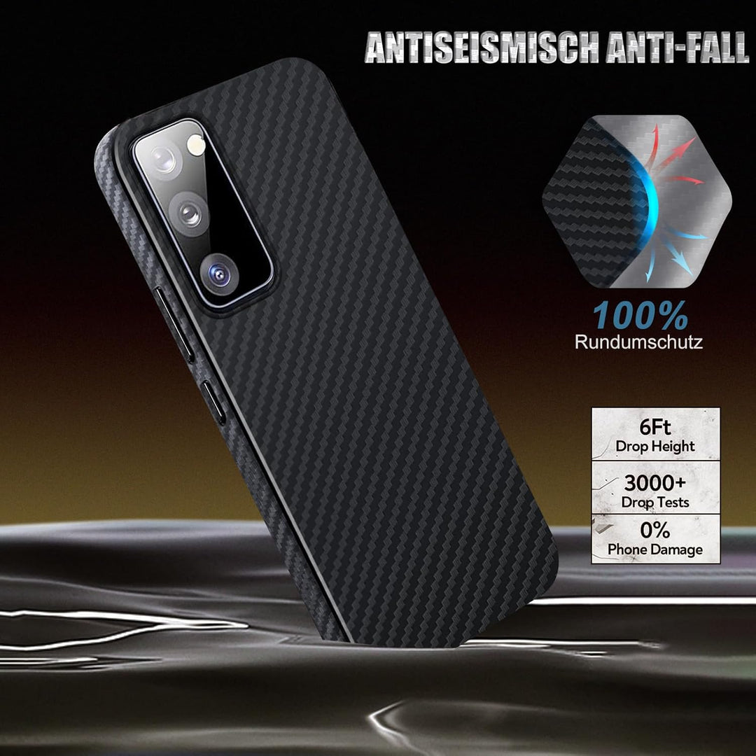 für Samsung S20 FE Hülle Carbon mit Schutzfolie Handyhülle S20 FE 5G Hart Case Ultra dünn Hybrid PC