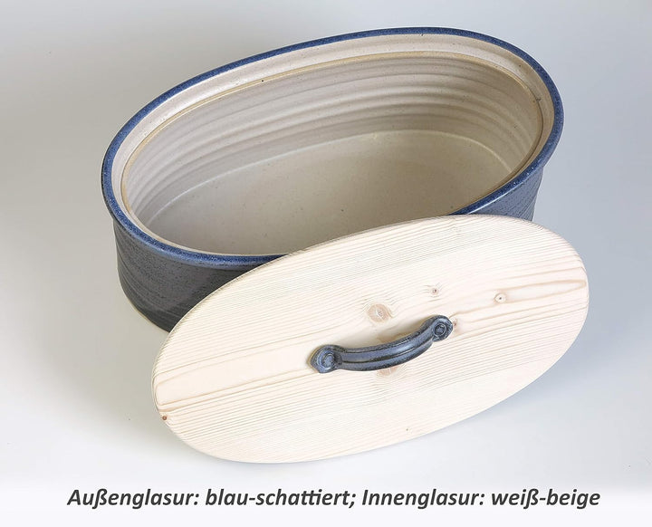 Brottopf – Oval, blau-schattiert, Keramik/Holz, eine Variante der