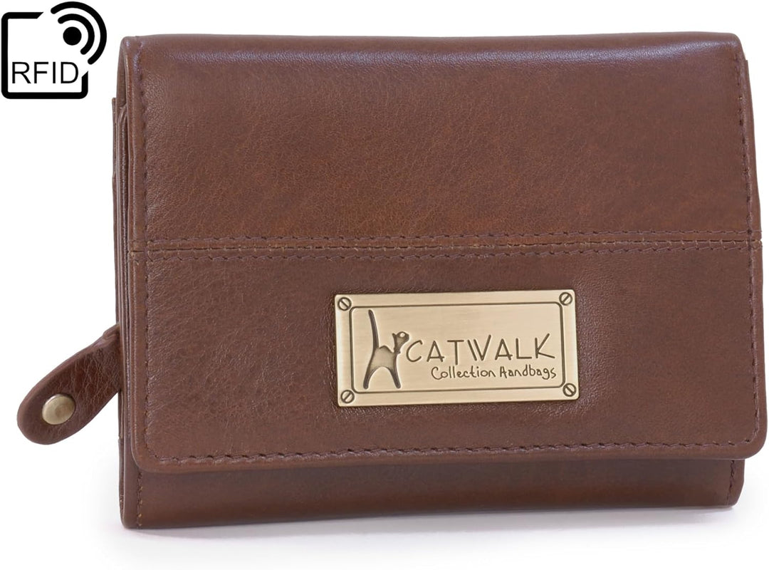 Catwalk Collection Handbags - Leder Geldbörse Damen Mittelgross - Geldbeutel mit Münzfach und 7 Kart