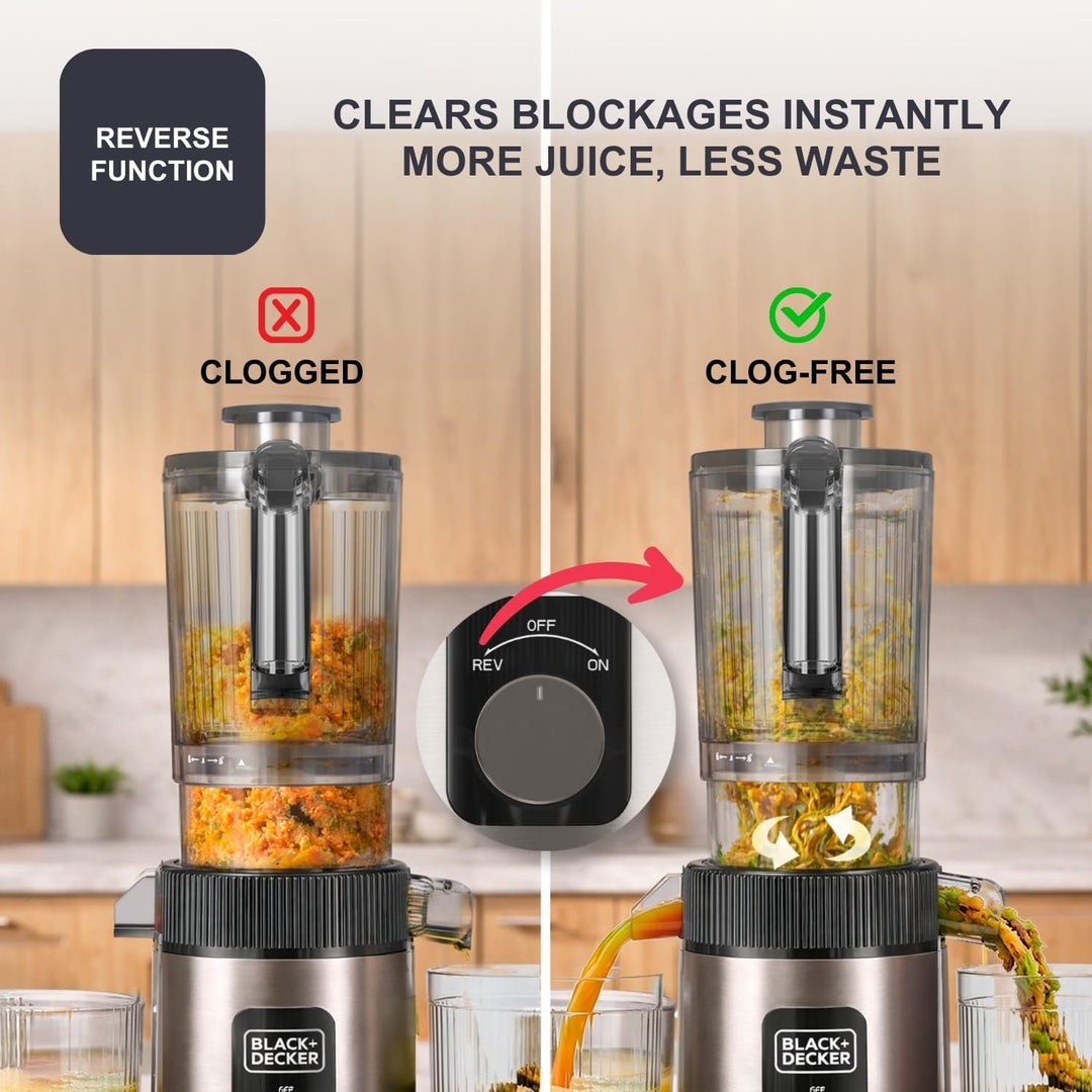 Black+Decker - Entsafter Slow Juicer | Kaltpressen | 110 mm Einfüllöffnung | 800 ml Saft / 600 ml Tr