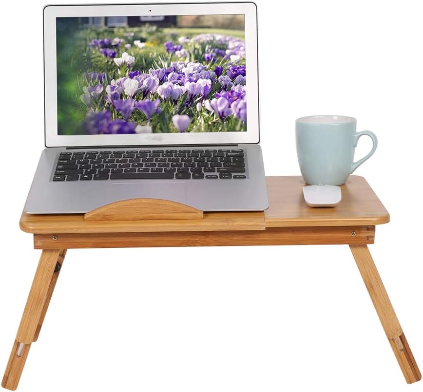 Laptop-Tisch aus Bambus, klappbar, tragbar, Bett, Computer, verstellbar, mit Schublade, Schreibtisch