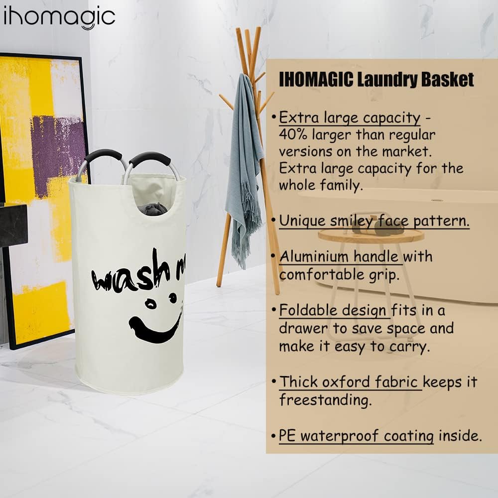IHOMAGIC 115L Extra Gross Wäschesammler, Zusammenklappbare Wäschetonne 600D Oxford-Stoff Wäschesack