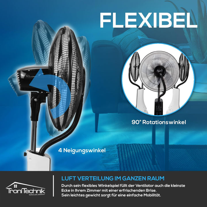 Tronitechnik® Standventilator mit Wasser, Ventilator mit Wasserkühlung Sprühnebel Raumbefeuchter, Fe