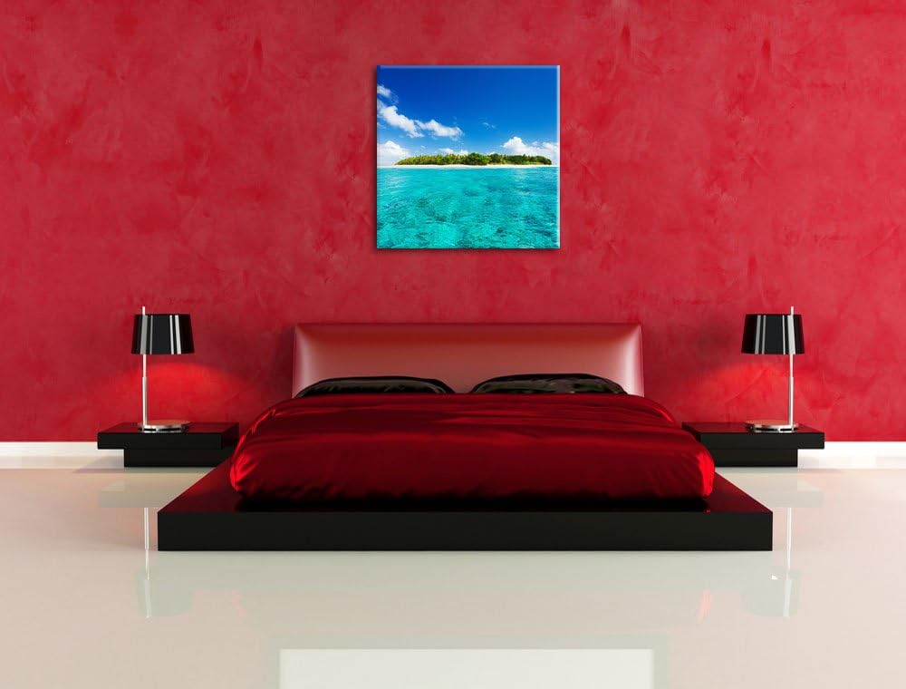 Traumhafte Insel, Format: 70x70 auf Leinwand, XXL riesige Bilder fertig gerahmt mit Keilrahmen, Kuns