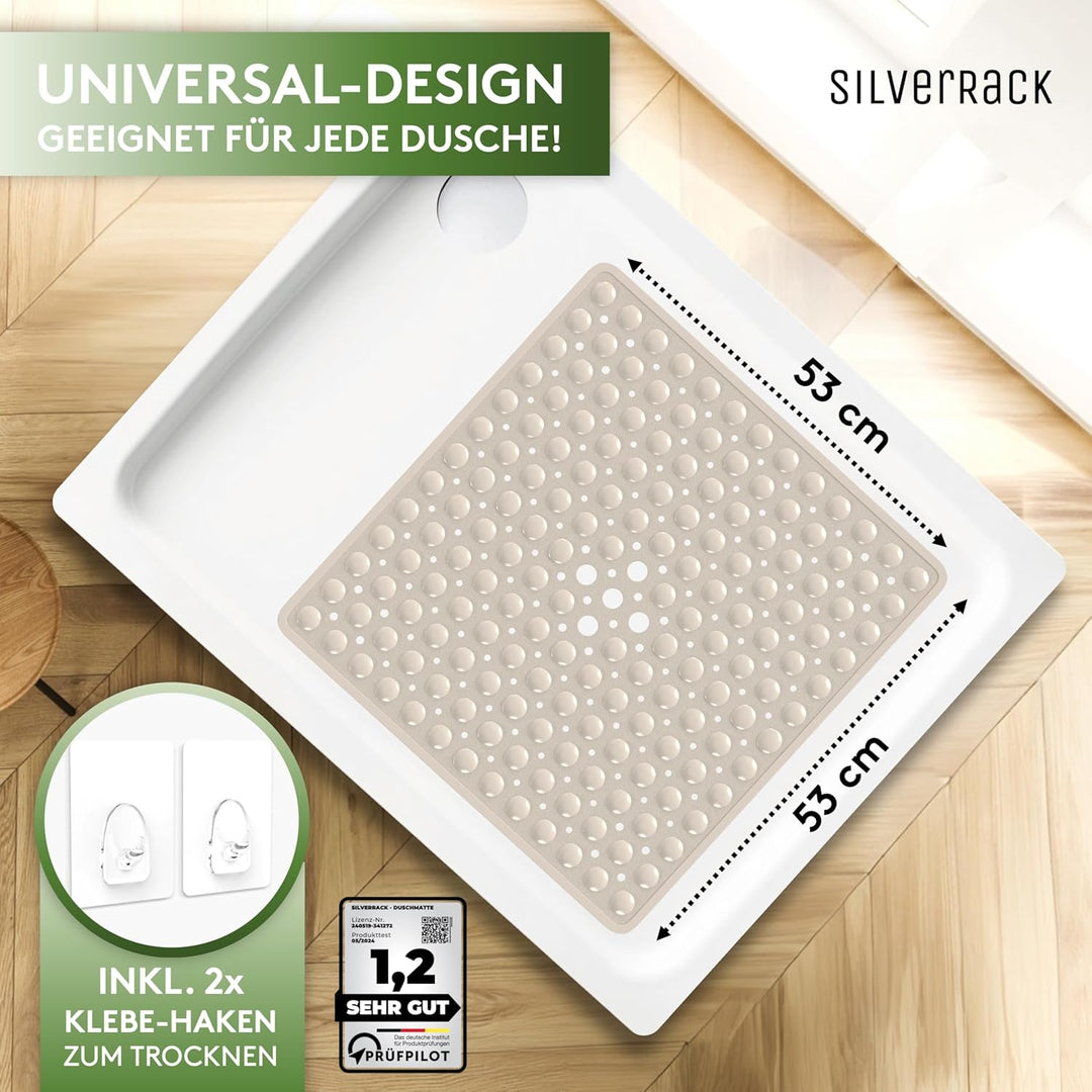 SilverRack Duschmatte rutschfest 53x53 cm (Beige) - Antirutschmatte Dusche BPA frei für Kinder - Bad