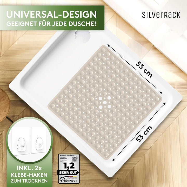 SilverRack Duschmatte rutschfest 53x53 cm (Beige) - Antirutschmatte Dusche BPA frei für Kinder - Bad