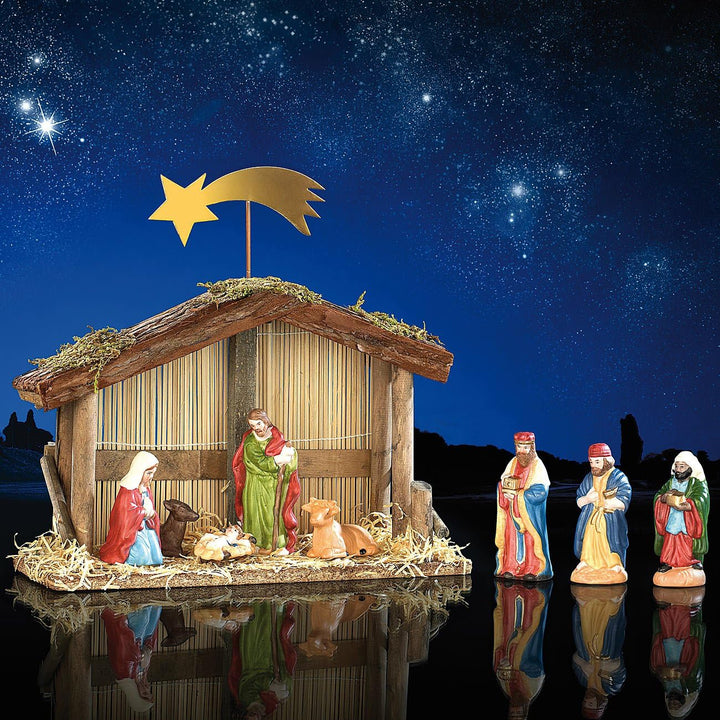 PEARL Weihnachtskrippe: Weihnachts-Krippe (10-teilig) mit handbemalten Porzellan-Figuren (Weihnachts