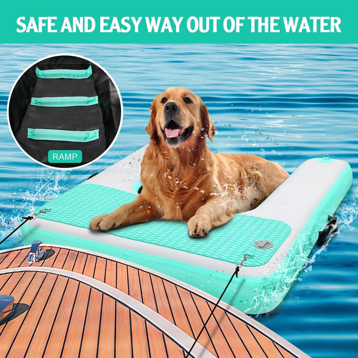 FBSPORT Hunderampe Aufblasbare Hunde Wasserrampe, Hundeboot Rampe Schwimmende Dock Leiter für Pool,