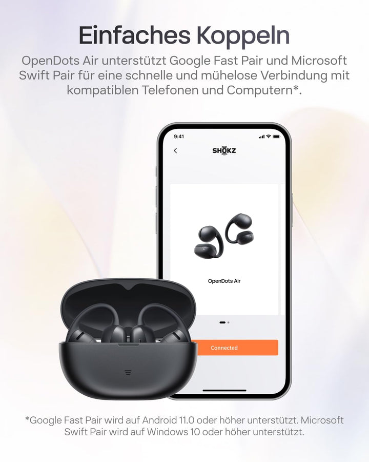 SHOKZ OpenDots Air Open-Ear-Kopfhörer mit Clip-on, ultraleichten 6,3 g, sicherer Passform, Deep Bass