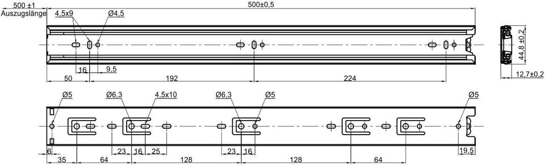 SOTECH 2 Paar (4 Stück) Vollauszüge KV3-45-H45-L500-NF schwarz 500 mm (eingeschoben) Teleskopschiene