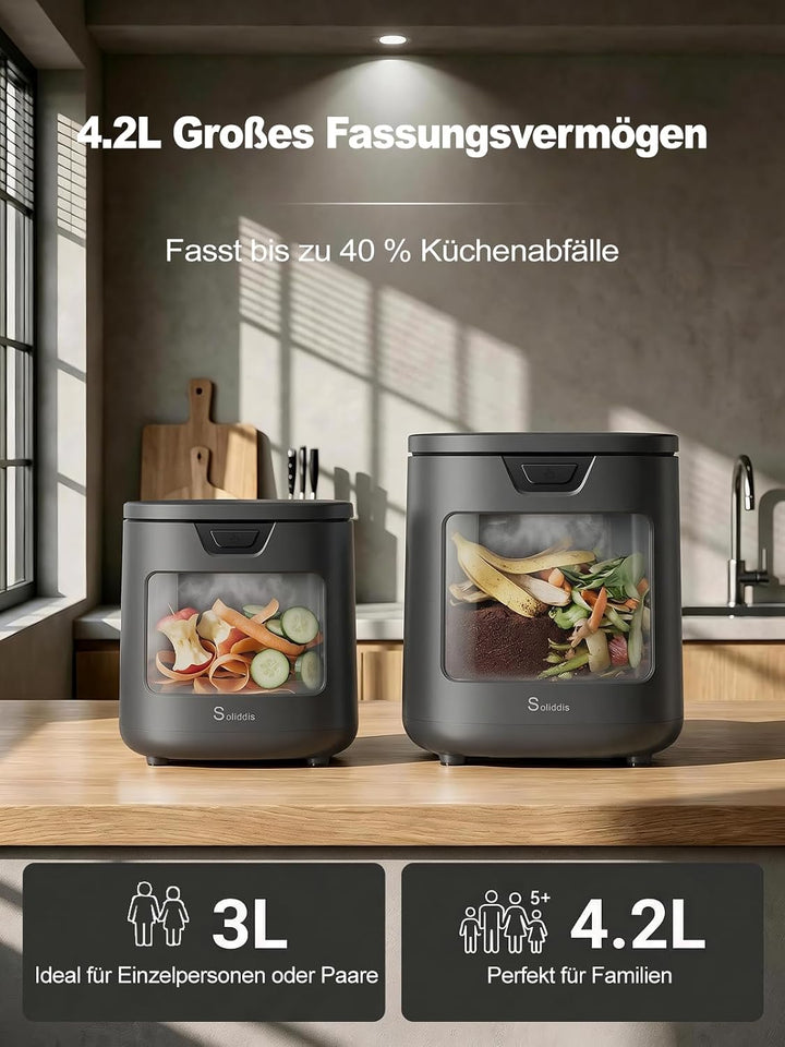 Elektrischer Küchenkomposter 4,2L – Geruchsarmer Komposter für die Küche Schwarz, Schwarz