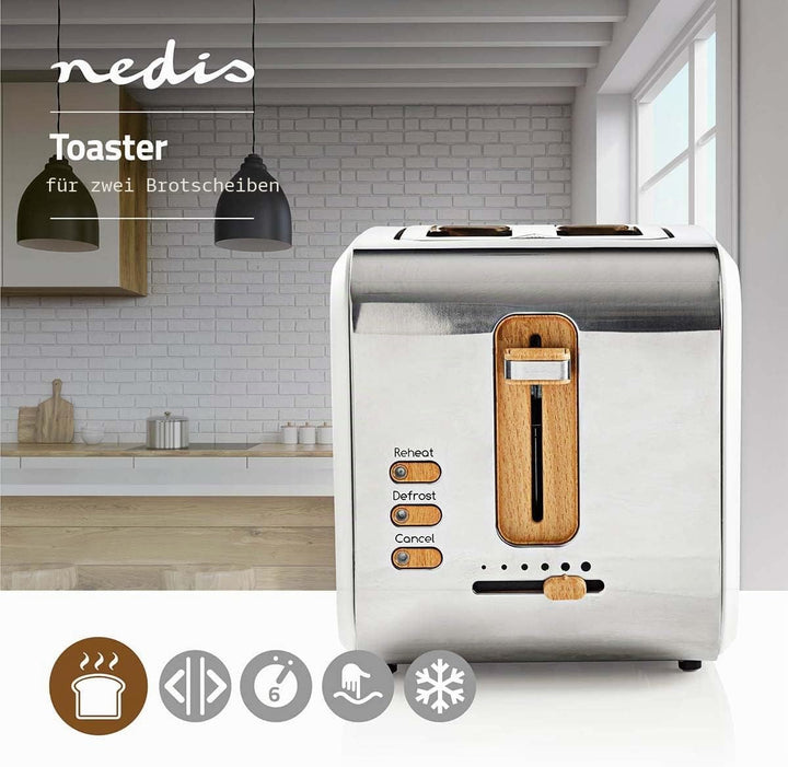 Nedis Toaster - Soft-Touch - 6 Verschiedenen Stufen - Auftau- und Aufwärmfunktion - Krümelschublade