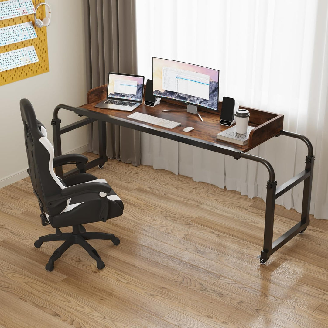 TigerDad Betttisch mit Rollen, moderner Stil, Braun, 55,1–210,1 x 65 x 46 cm, 158,8 kg Tragkraft
