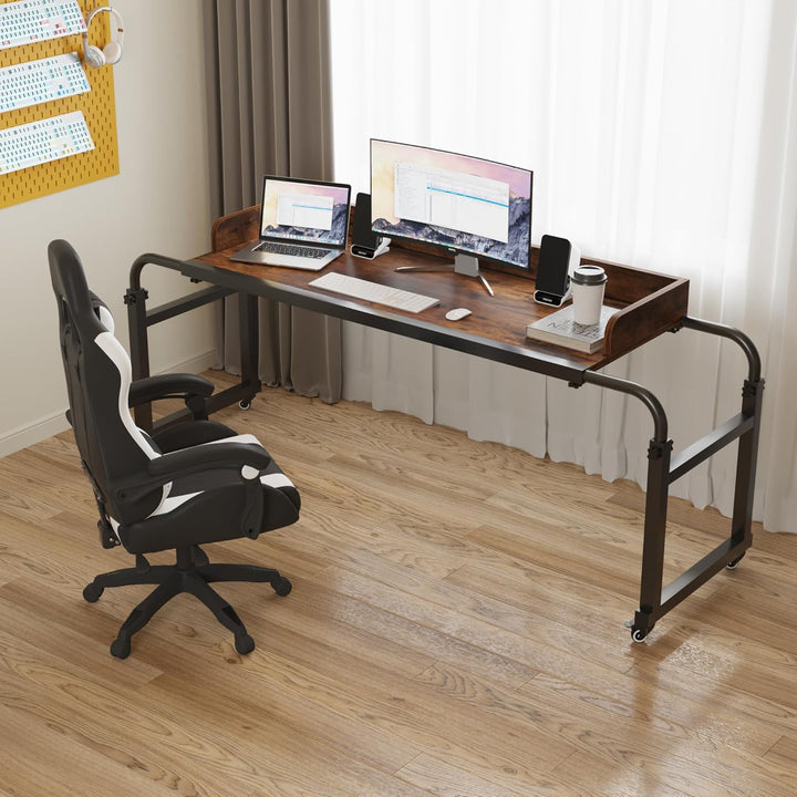 TigerDad Betttisch mit Rollen, moderner Stil, Braun, 55,1–210,1 x 65 x 46 cm, 158,8 kg Tragkraft