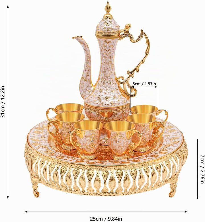 Türkische Kaffeekanne Set, Vintage Teeservice Set, Metall Russisches Samowar Weinglas mit 6 Luxuriös