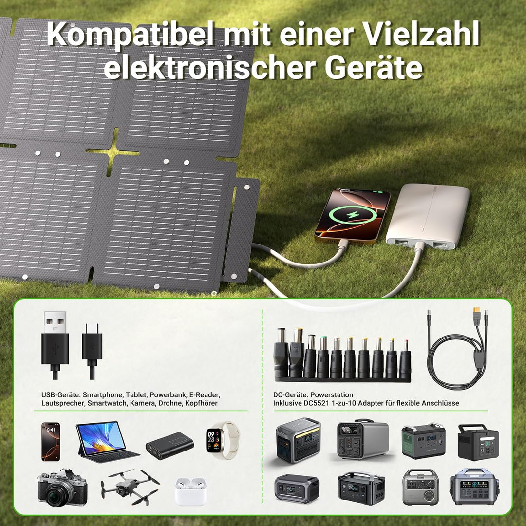60W Solarpanel Faltbares, IP67 Wasserdichtes Tragbares Solar-Ladegerät, Handy Solar Panel Im Freien,