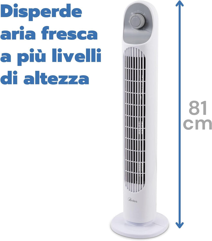 ARDES - Vertikalventilator Höhe 81 cm mit 3 Intensitäten und automatischer Oszillation des Turms, fü