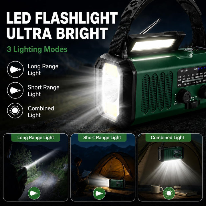 20000 mAh tragbares Notfall-Radio, SOS-Alarm, FM/AM-Radio mit Leselampe, Kompass, Kurbelgenerator un