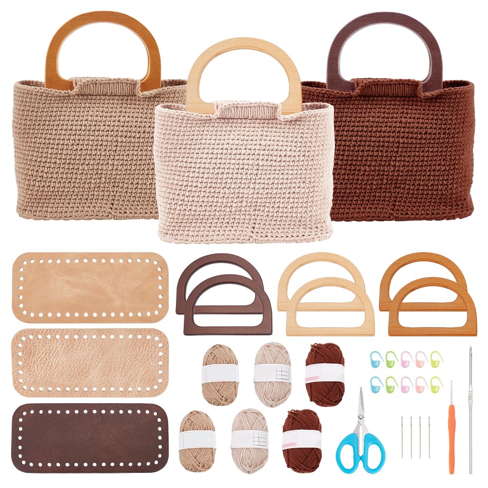 FREEBLOSS 3 Set Häkeltaschen Set Für Anfänger 3 Farben Tragetaschen Mit Schritt Für Schritt Video Tu