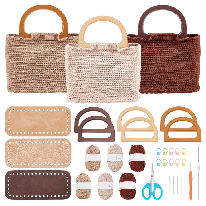 FREEBLOSS 3 Set Häkeltaschen Set Für Anfänger 3 Farben Tragetaschen Mit Schritt Für Schritt Video Tu